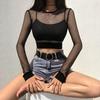 Пляжный сексуальный ажурный сетчатый топ с длинным рукавом и круглым вырезом для женщин