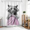 Funny Raccoon Bathing Printed Shower Curtain Gray Animal Artwork for Cute Modern Bathroom Decor