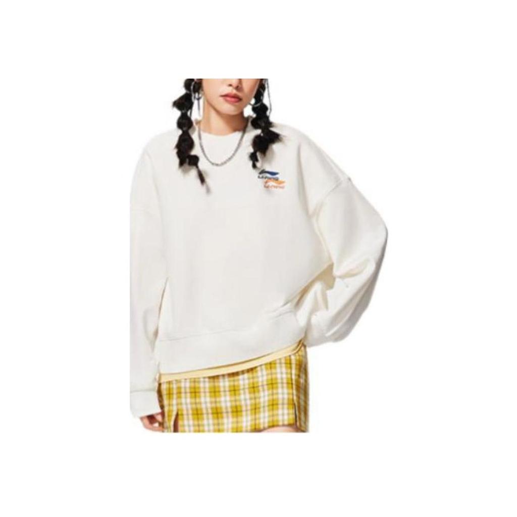 Li Ning Sports Lifestyle Series SS22 Однотонная толстовка с вышитым логотипом и длинным рукавом, женская толстовка белого цвета AWDSF70-1