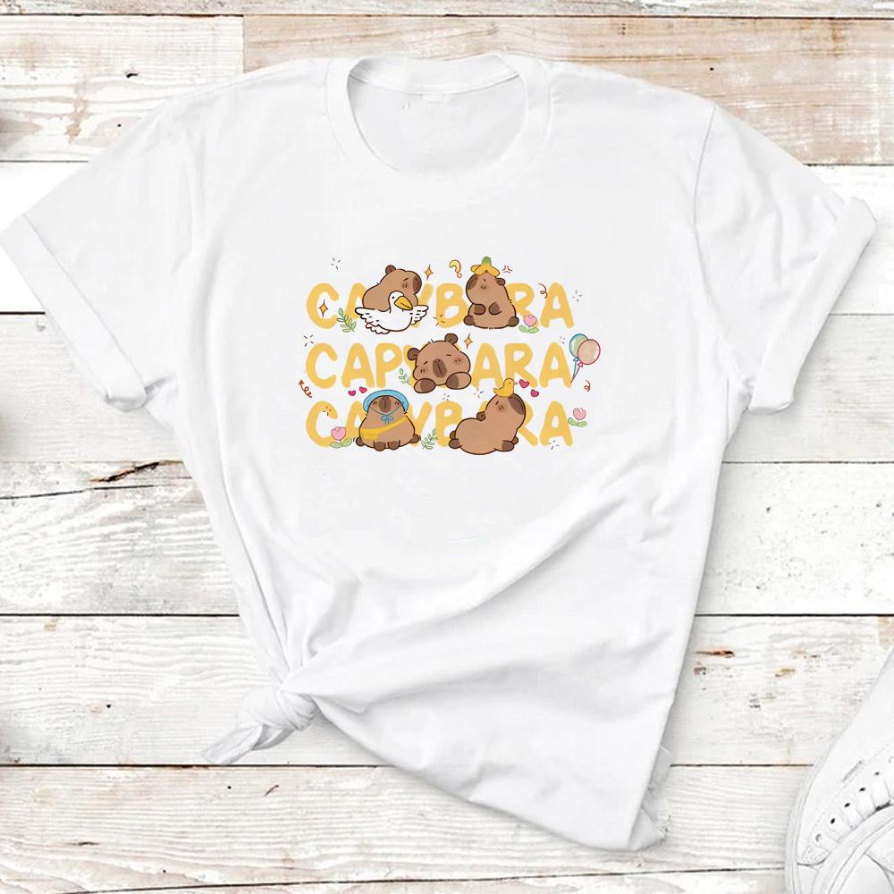 Детская базовая футболка Женская Мужская Футболки с капибарой 3-10 лет Детская одежда с коротким рукавом Мальчики Девочки Подарки на день рождения капибары