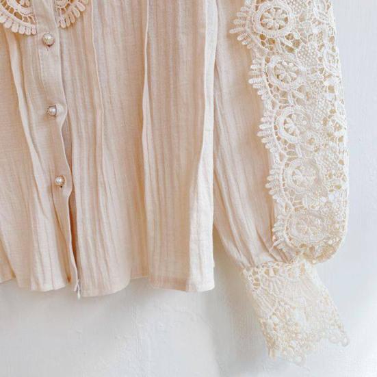 Женская рубашка, кружевная блузка с воротником-стойкой и рукавами-лепестками