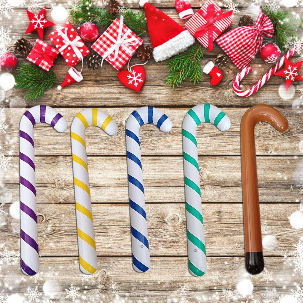 Hanging Ornaments Santa Claus Walking Stick Christmas Candy Cane Crutch Balloons Inflatable Toys