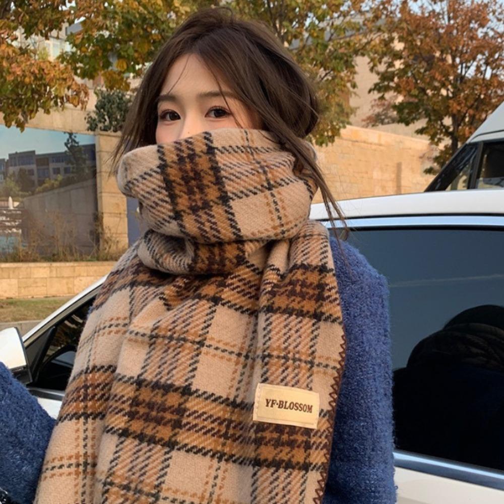 Thick Red Plaid Scarf Plush Long Shawl Classic Cashmere Scarves  Girl