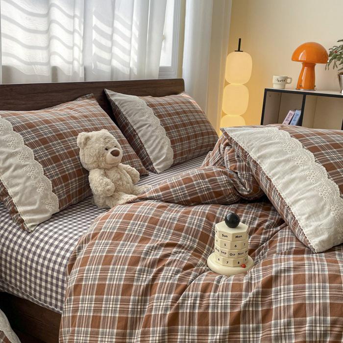 Французский стираный хлопковый комплект постельного белья Класса А, 2026 Студенческий Простой Muji Дом, 4 предмета