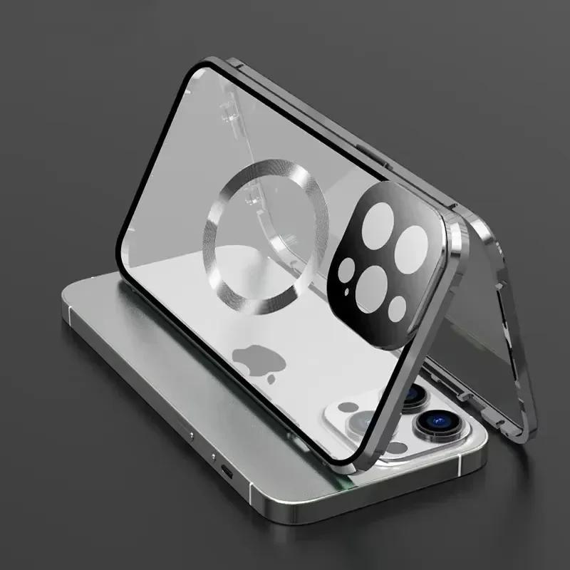 Металлический Магнитный Двусторонний Чехол-Защелка Для Для Iphone 16 1 14 Plus 13 12 Pro Max 16E Защита Линзы Полное Покрытие Ударопрочный