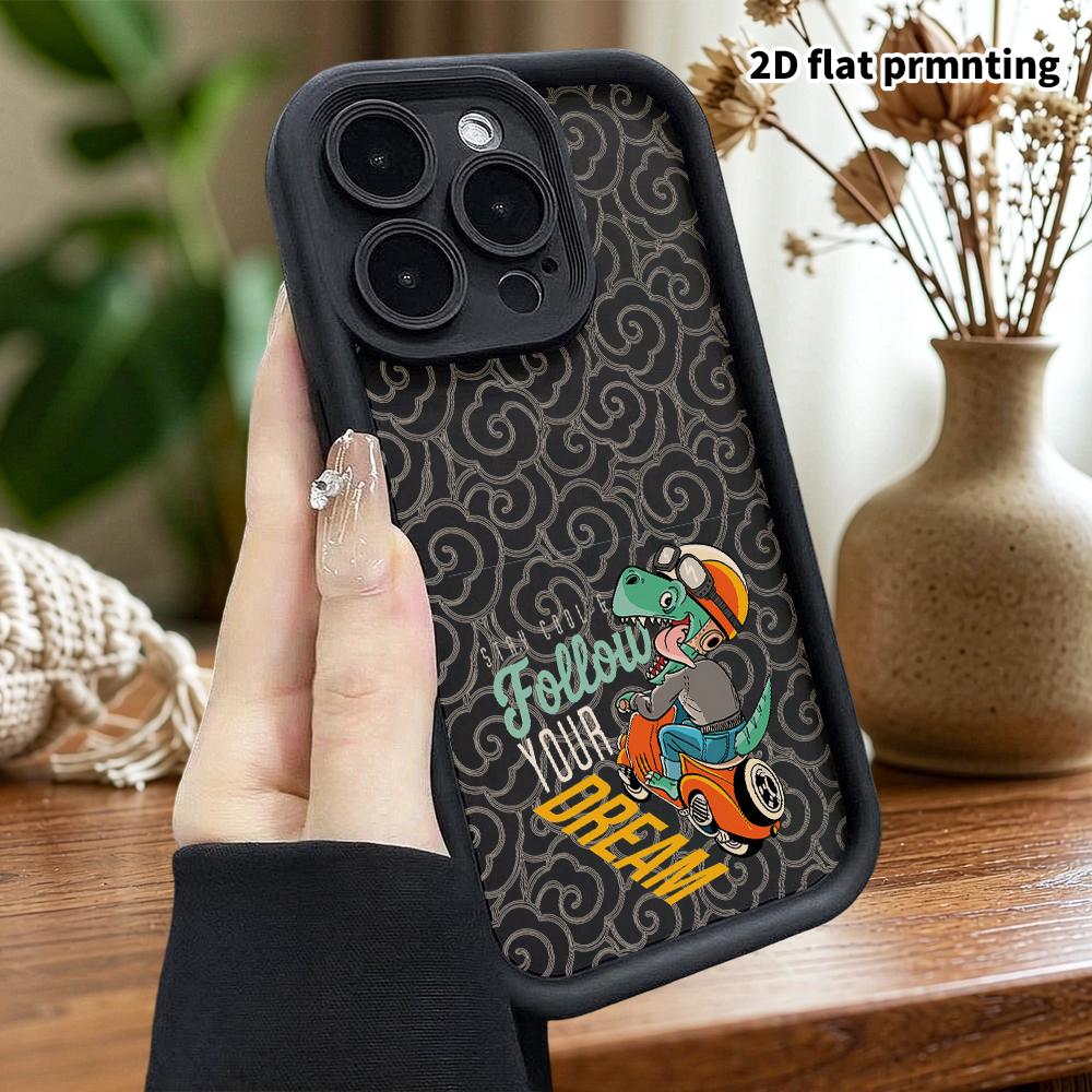 Phone case: 2D flat design suitable for iPhone 18 17 16 15 14 13 Pro tiered protective case, cartoon green dinosaur, Christmas and Halloween gift