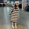 Autumn and Winter Korea Loose Knit Sweater Long Knee Length Stripe Bottom Coat Slouchy Wool Wear O Neck Pullover Sweater Female