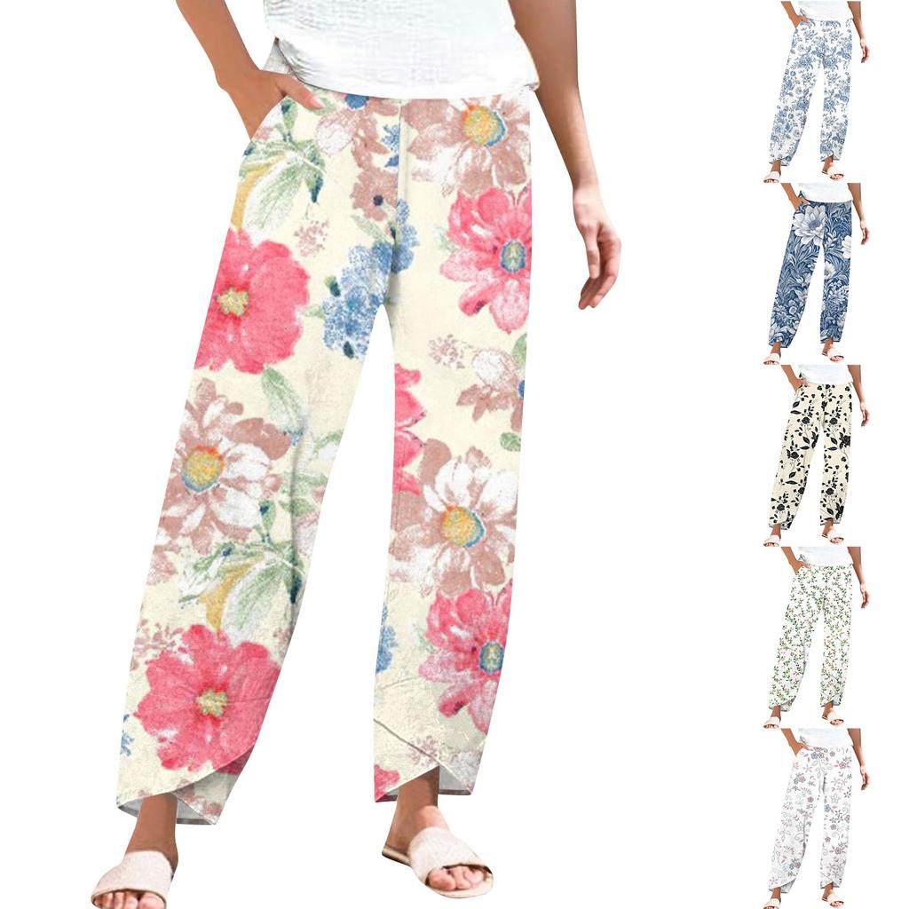 Pants For Women Summer Casual Wide Leg Elastic Waist Pants With Pockets