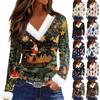 Женский модный повседневный топ с V-образным вырезом и длинными рукавами, рождественским принтом и плюшевым воротником