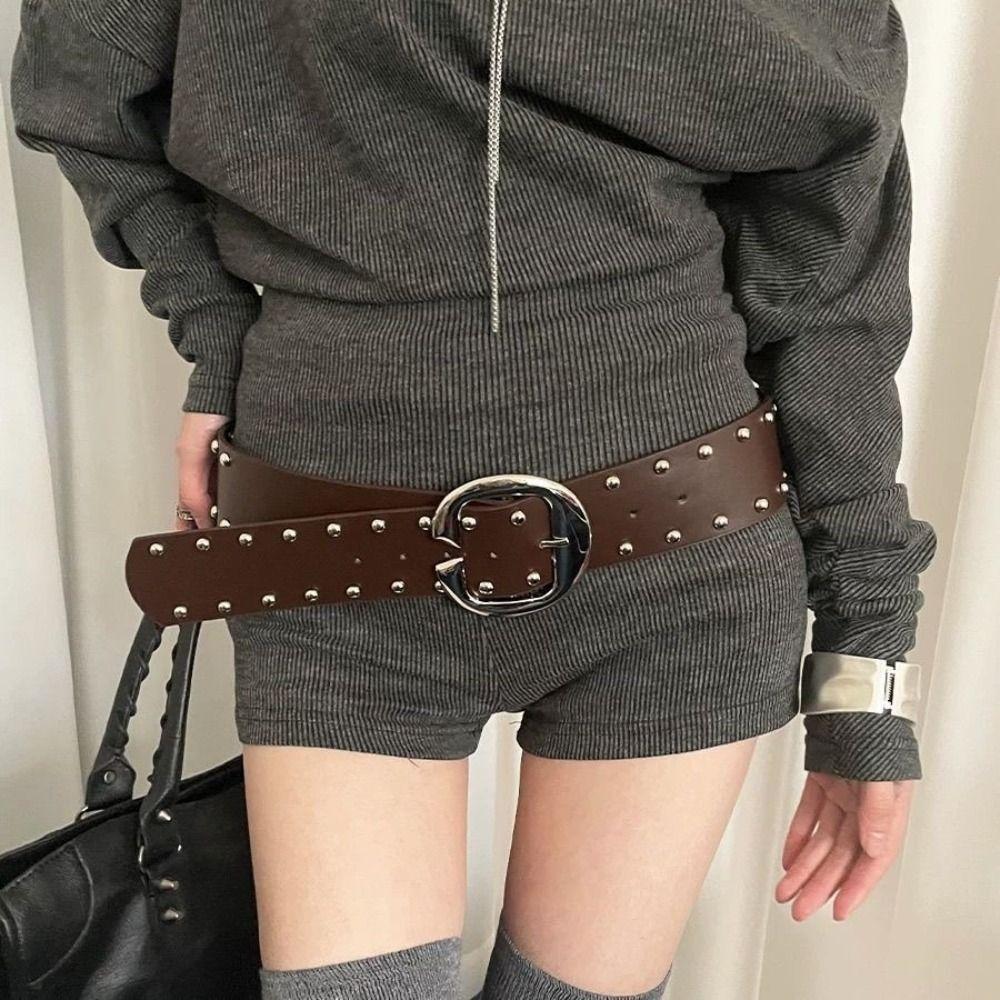 Gothic Wide Women's Belt Designer Dress Jeans Belt Vintage Rivet Waist Belt Streetwear