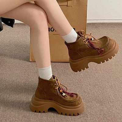 Коричневые ретро ботинки Мартин на высокой платформе для маленького роста, женские 2025 новые летние юбочные ботильоны Майяр