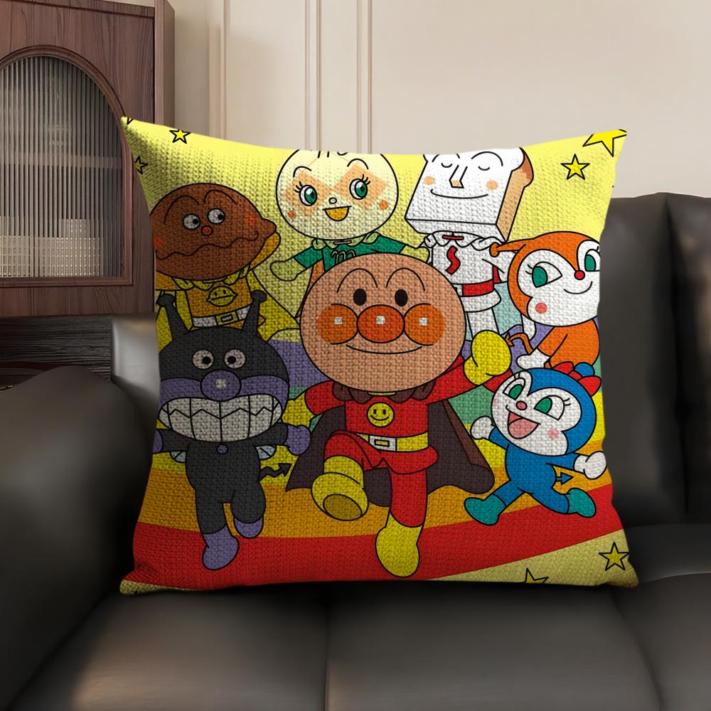 Cartoon AAnpanman Cute Cushion Cover Natural Linen Organic Fabric DoubleSided Printing Sofa Home Decor Gift Pillow Case