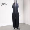 Women Jumpsuit Women's Sleeveless Jumpsuit, Zip Up Stand Collar Wide Leg Relaxed Fit Pants Rompers, Casual Summer One Piece Outfits with Pockets Loose