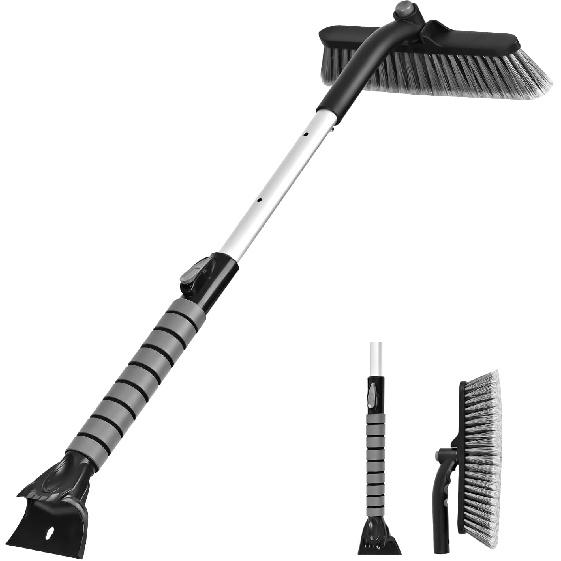 35.4" Ice Scrapers For Car Windshield, Extendable Snow Brush For Car With Foam Grip, Snow Scraper For SUV Truck - Gray