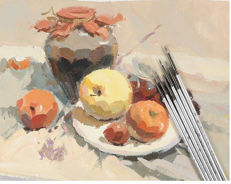 JOWOART 6 шт./набор миниатюрных крючков, акварельная гуашь, двухцветная нейлоновая кисть для масляной краски, акриловая ручка, серебристый длинный стержень, художественные принадлежности