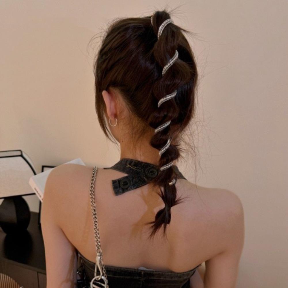 Spiral Coil Telephone Line Hair Loop Rhinestone Head Rope Ponytail Fashion Hair Bands  Girls