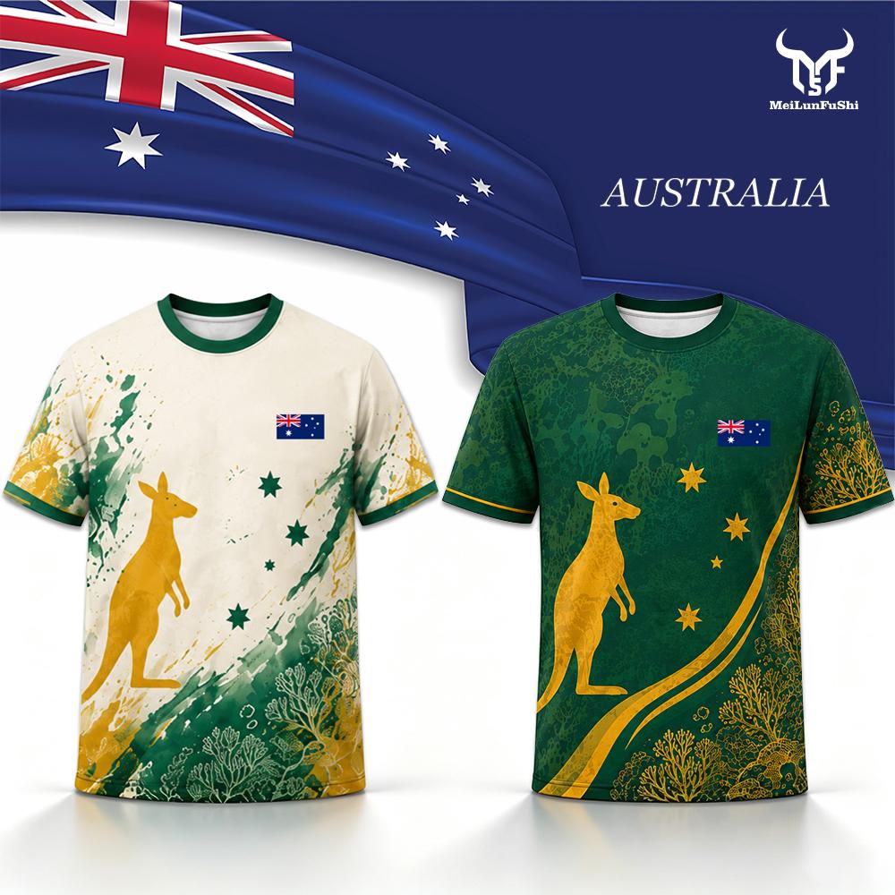 Australia Flag Kangaroo Print Football T-shirt Summer Men Women Vintage Casual Streetwear Sports Breathable Quick-Drying Jersey