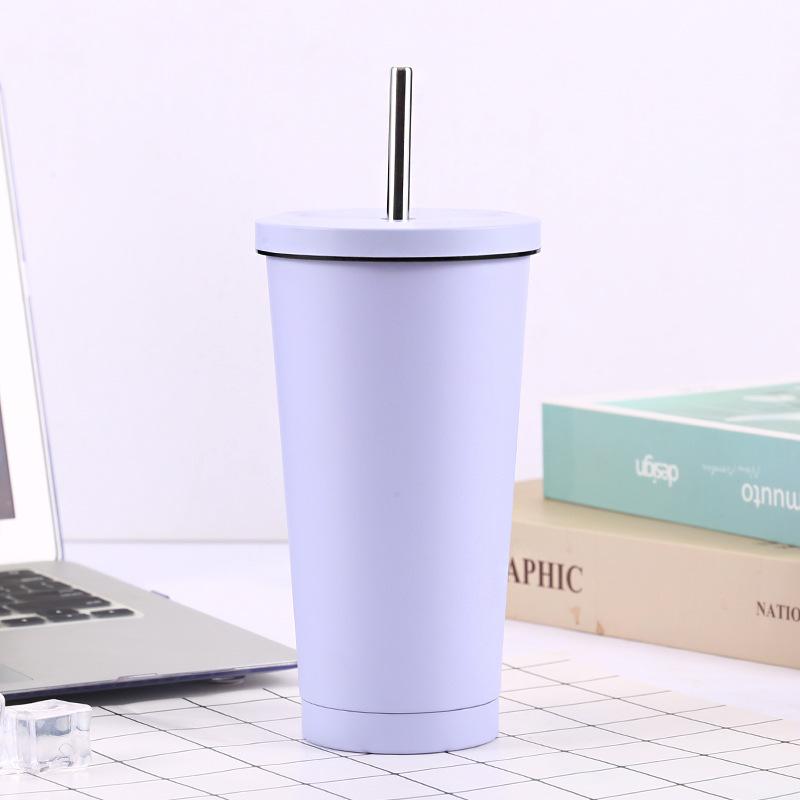 500/750ml Stainless Steel Mug with Straw Reusable Flask Metal Coffee Milk Water Bottle Office Portable Large Capacity Thermos
