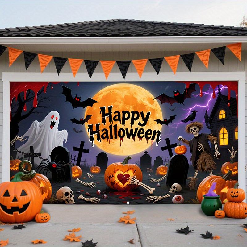 1 2D flat Halloween polyester background cloth - ghost bat pumpkin lantern design - indoor and outdoor decoration