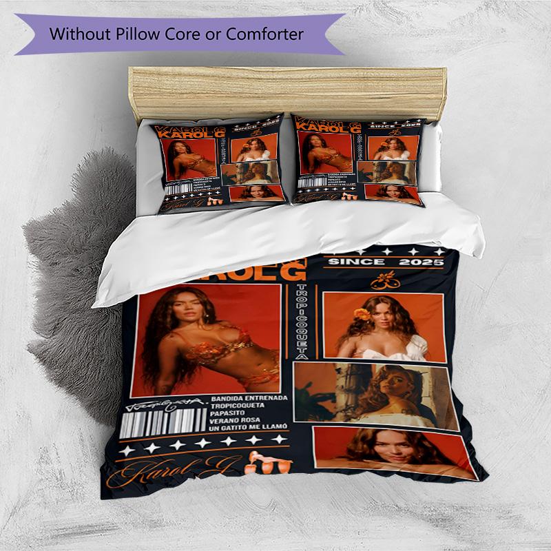 3pcs Duvet Cover Set (1*Duvet Cover + 2*Pillowcase, Without Core), Karol G Print Bedding Set, Bedroom Decor, All‑Season, Birthday Gift