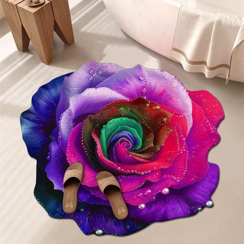 3D Цветочный Ковер Ванная Комната Впитывающий Бытовой Противоскользящий Грязеотталкивающий Легкий в Уходе Коврик для Ног