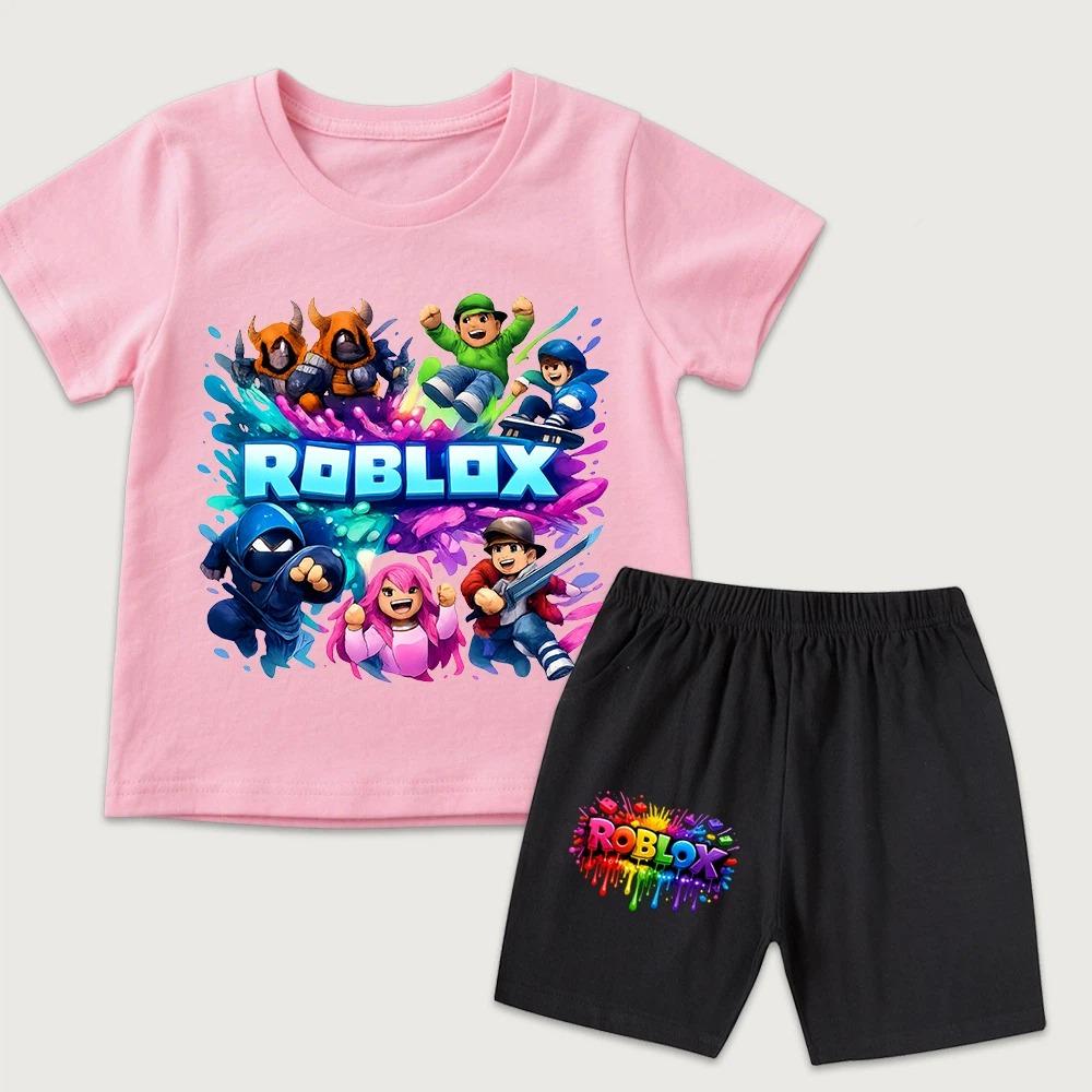 Game Character Cartoon Printed Kids T-shirt and Shorts 2 Piece Set Summer Casual Outfit for Boys and Girls Childrens Clothing