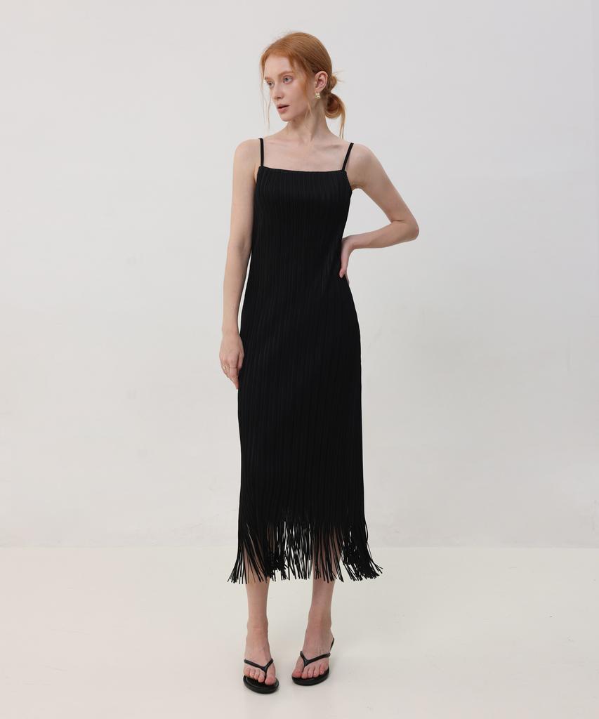 Pleats Mood Print Pleats Slip Long Dress