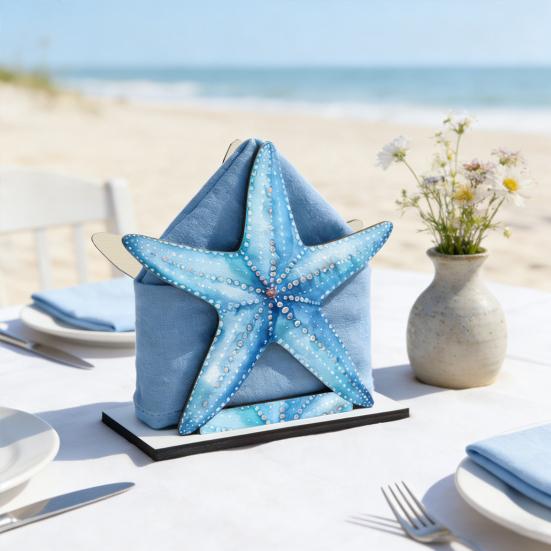 Ocean Themed Wooden Napkin Holder for Table, Summer Coastal Napkin Dispenser, Rustic Tissue Holder for Kitchen, Dining Room