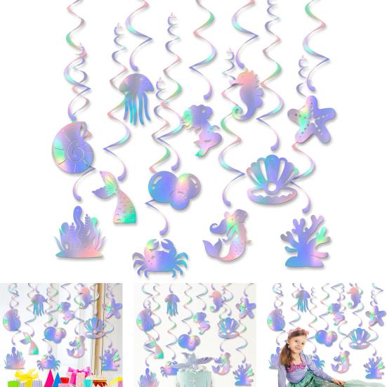 12 шт. Подвесные спирали «Русалка» Иридисцентная гирлянда в тематике русалки Океанский потолочный стример для принадлежностей для вечеринки по случаю дня рождения