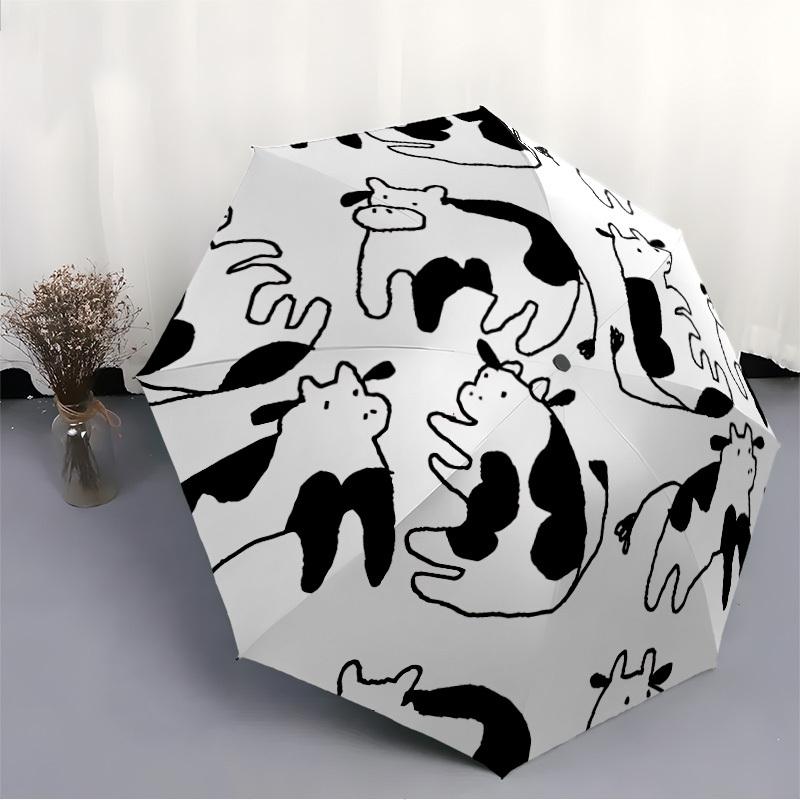 1pc Cow Pattern Automatic Opening/Closing Folding Umbrella with 8 Ribs,Portable Sunshade Umbrella Birthday and Holiday gifts yy251231167