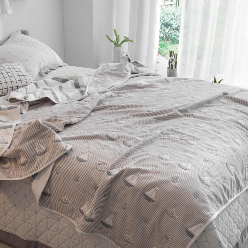 Мультяшное полностью хлопковое марлевое одеяло с 60 нитями, одинарное и двойное одеяло с кондиционером, летнее прохладное одеяло, универсальное всесезонное одеяло для обеда