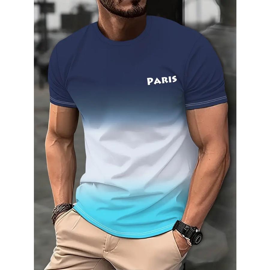 Letters Men's T-shirt 3D Printed Tees Male Simple Gradient Fashion Trend Short Sleeve T Shirts Casual Summer Clothing