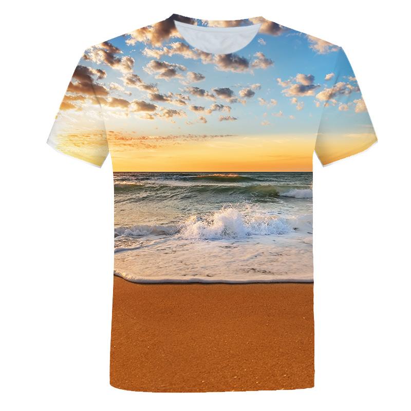 Summer Seaside Scenery Graphic T Shirts Fashion Men's T-shirts With Casual Beach Style 3D Print Nature Landscape Pattern T-shirt