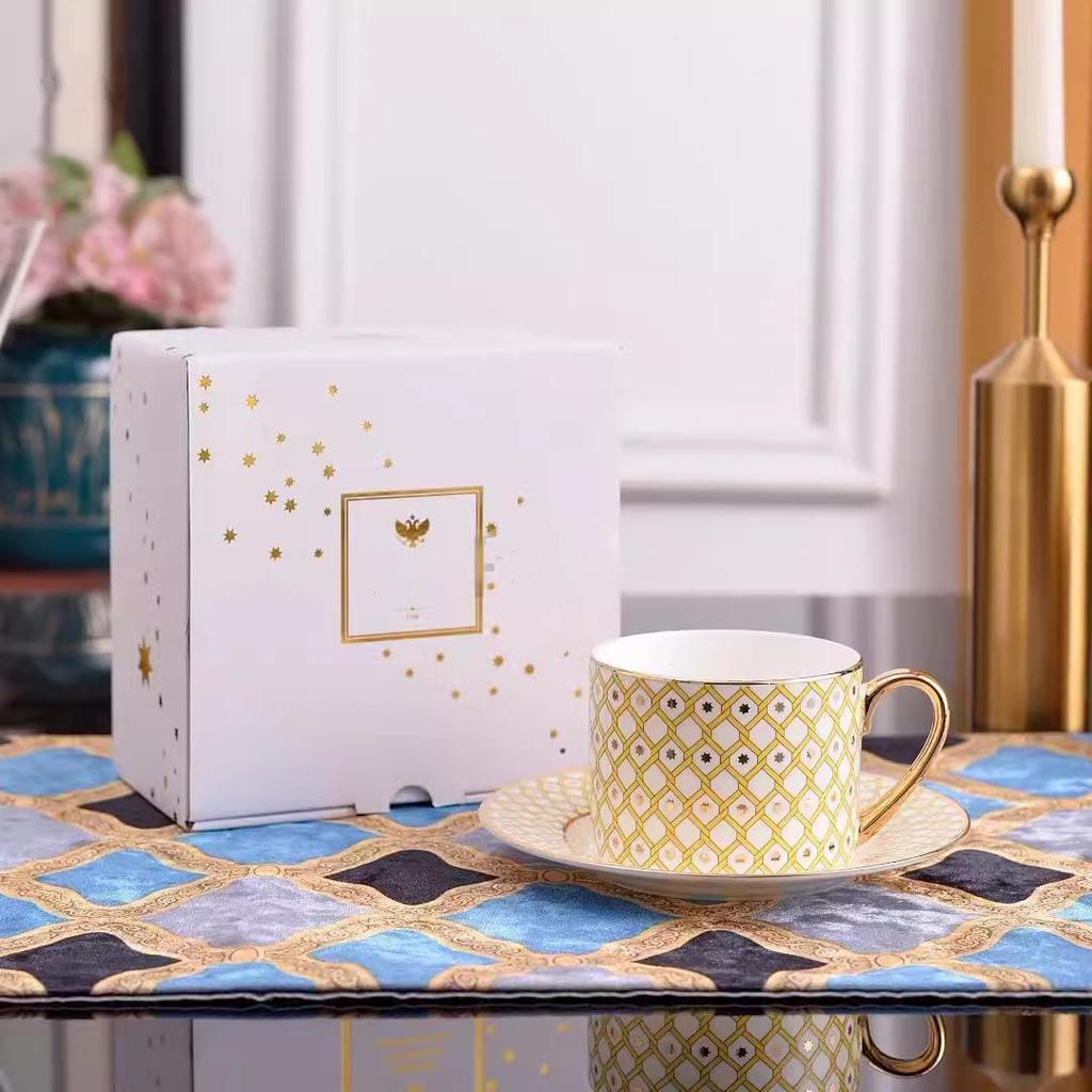 Russian Royal Bone China Coffee Cup & Saucer Set - European-Style Ceramic for Afternoon Tea