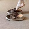 Sheepskin version~ Platform slippers women's summer wear is beautiful with skirts, straw-woven muffin shoes, wedge heels, Birkencool slippers