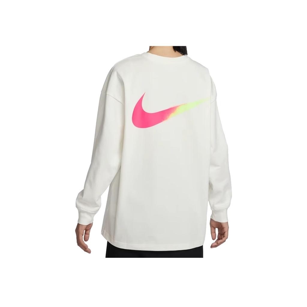 Nike Футболка свободного покроя с круглым вырезом и винтажным американским принтом, с длинным рукавом и заниженной линией плеч, женская футболка Sail HJ1497-133