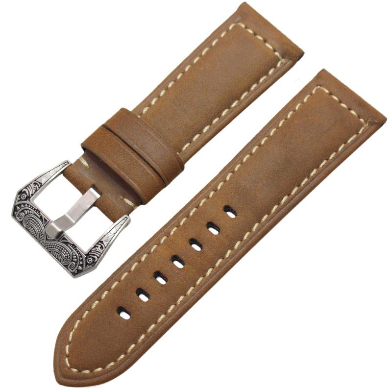 Watchband Italy Genuine Leather Watch Band Strap 22mm 24mm Thick Handmade Soft Cowhide Watchbands Belt With Retro Steel Buckle