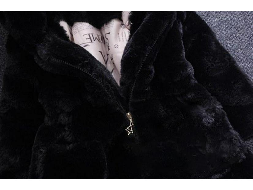 Зимняя пушистая куртка-свитер с кроличьими ушками для девочек - Толстое хлопковое пальто для детей от маленького до среднего возраста