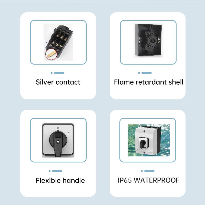 IP65 4P40A 3 Position Rotary Selector Changeover Cam Switch 1-0-2 With Waterproof Box Interruptor three position Transfer switch