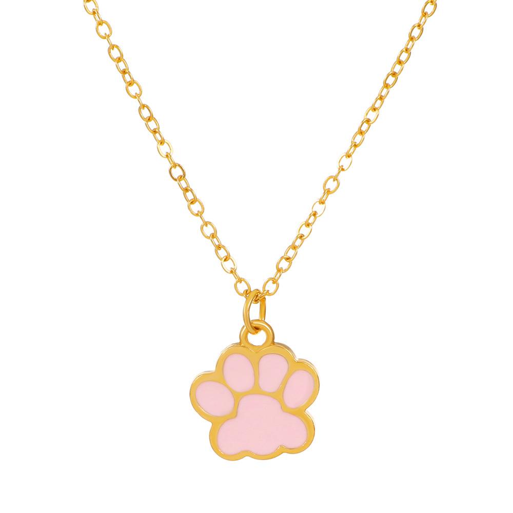 Ins Niche Design Cute Sweetheart Cat Claw Necklace Collarbone Chain Internet Celebrity Drip Oil Alloy Animal Footprint Pendant