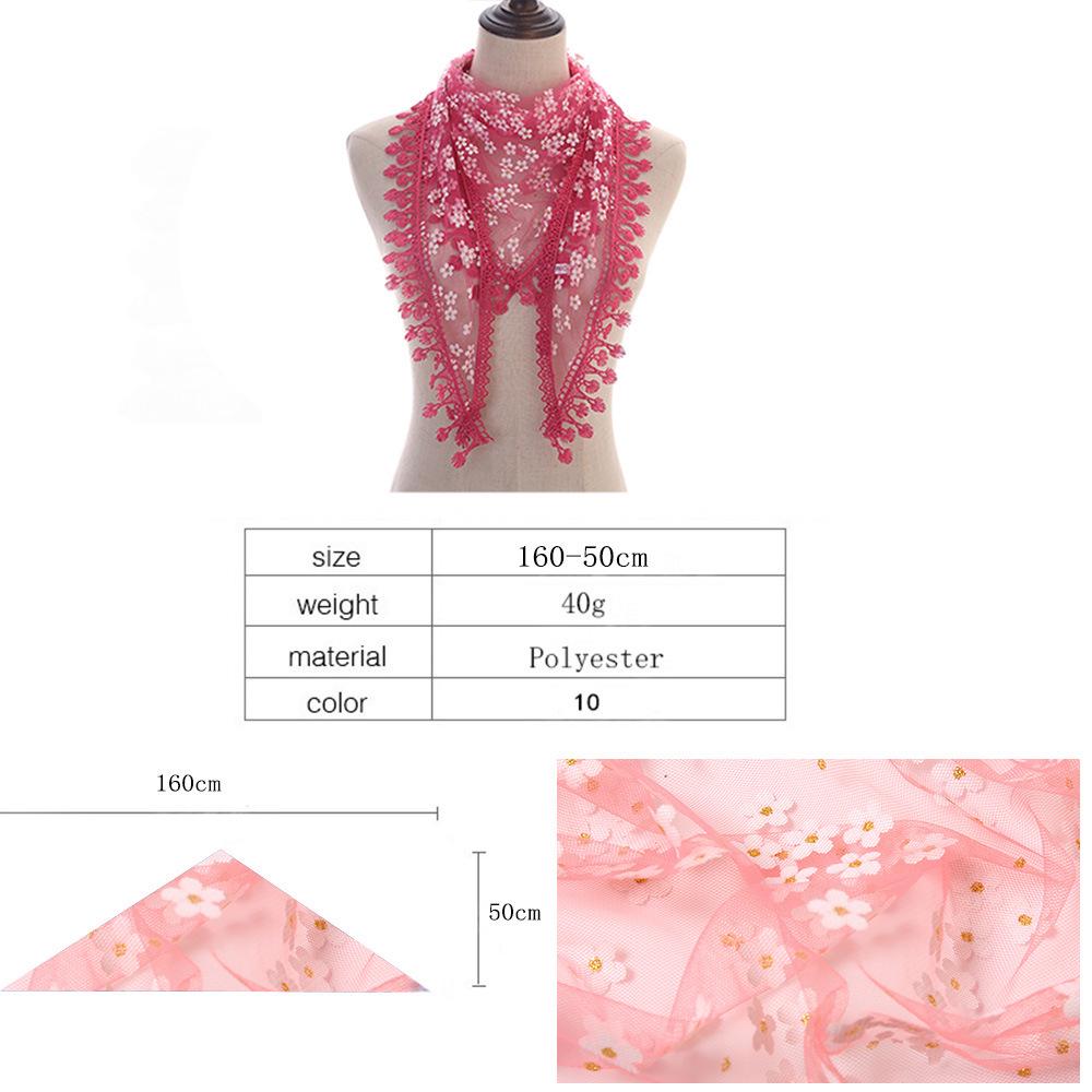 Korean Floral Lace Triangle Scarf with Tassels - Classic Breathable Design for Women
