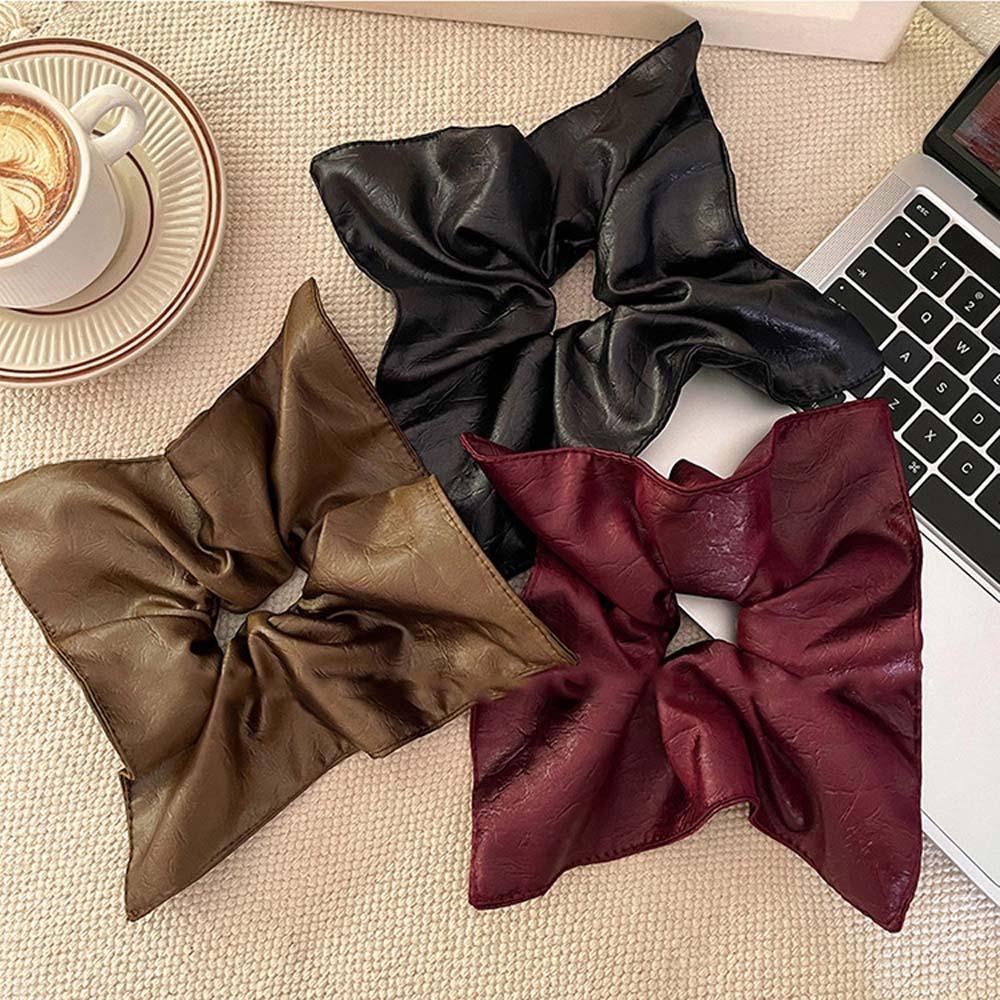 Korean Style Soft PU Scrunchies Elastic Retro Ponytail Holder Square Leather Hair Tie Gifts