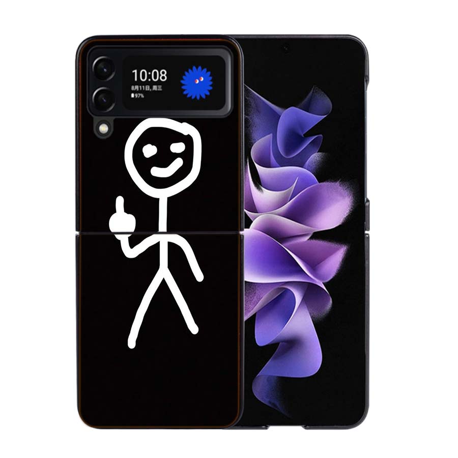 Funny Cute Cartoon Matchman Phone Case For Samsung Z Flip 7 6 5G Galaxy Z Flip4 Z Flip5 Z Flip3 Coque Black Hard PC Shell Protec
