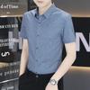 Рубашка Мужская Короткий Рукав Ледяной Шелк Полосатая Приталенная Летняя Новая Повседневная Рубашка