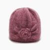 Stylish Flower Autumn Winter Grandmother Hat Plush Lining Thermal Streetwear
