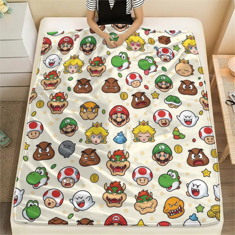 Super Mario Cartoon Warm Flannel Blanket, Printed for Bed Sofa Chair, Ideal for Picnic Travel Home -HE62