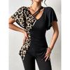 YYFS Женские модные повседневные летние весенние блузки и рубашки с v-образным вырезом и короткими рукавами с леопардовым принтом