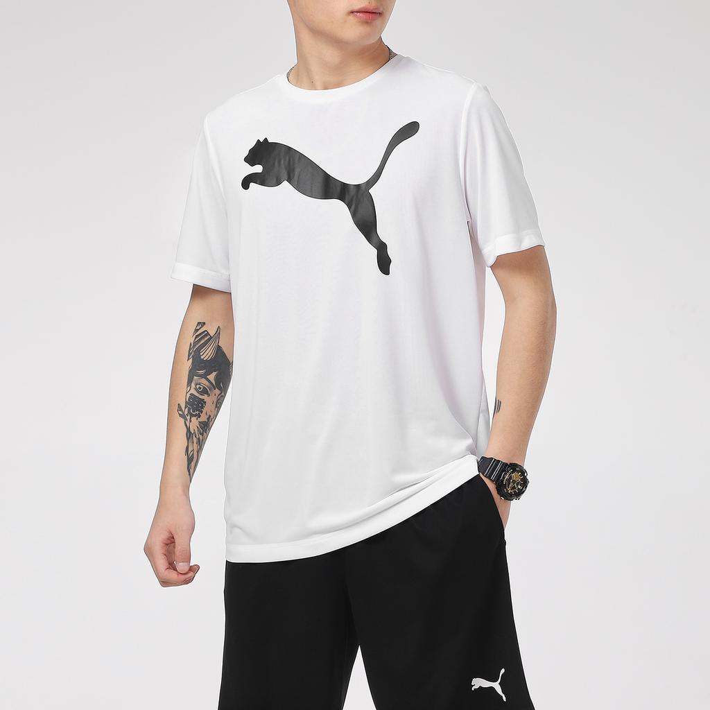 Puma Мужская спортивная футболка с коротким рукавом и круглым вырезом, с большим принтом логотипа, топ, белый, 588860-02