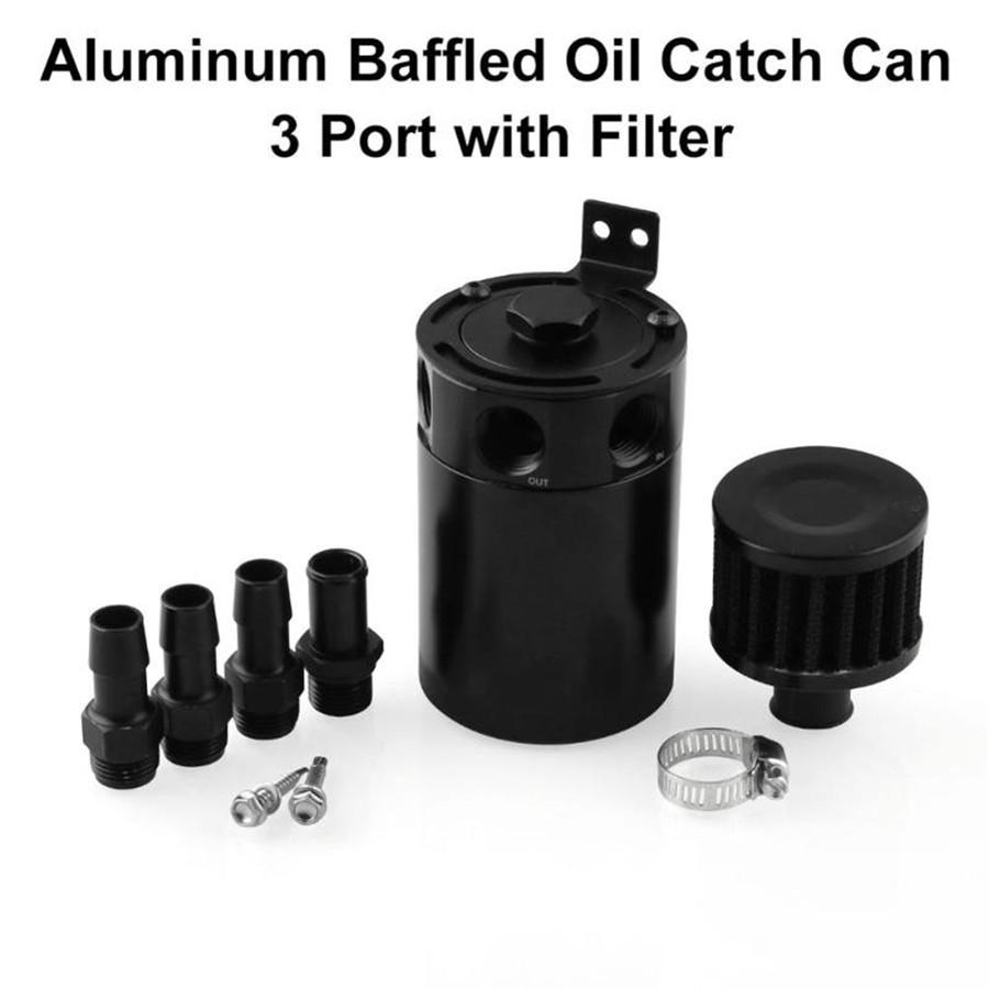 3-Port Oil Reservoir Catch Can Tank with Drain Valve & Breather Filter Universal