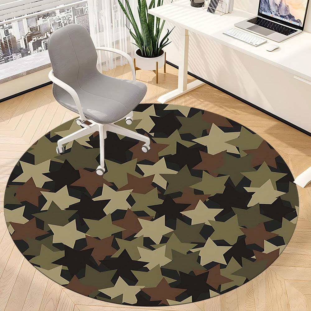 1PCCamouflage Stars Office Round Area Rug, Mat Suitable For Office, Under Office Chairs Bedroom Living Room Home Decor, Room Deco